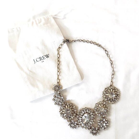 J. Crew Assymetrical Floral Crystal Lattice Statement Necklace - Picture 5 of 5